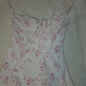 white and pink floral viral milkmaid sundress with corset style top
